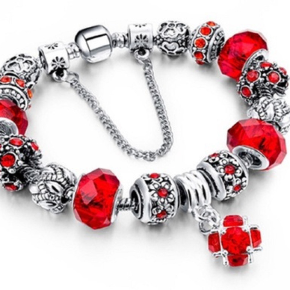 Rhinestone & Crystal Silver Plated Charm Bracelet NWT